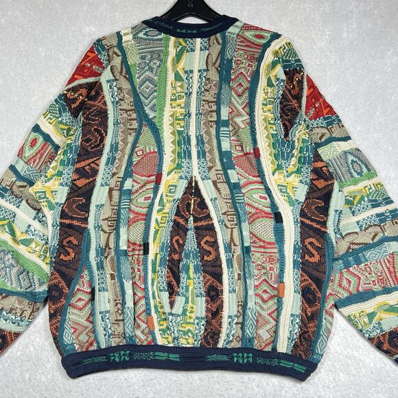 Vintage COOGI Striped Abstract 3D Knit Sweater Hip Hop Biggie Cosby Men's XL - Picture 7 of 9